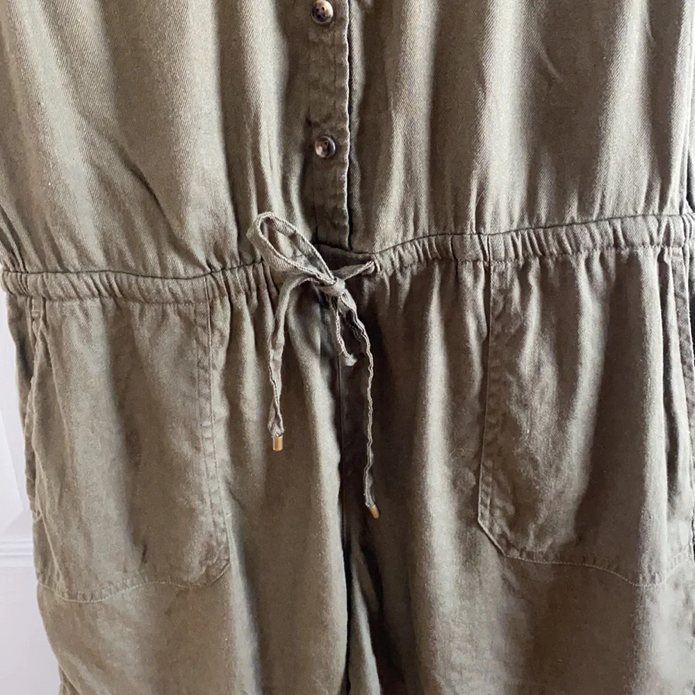 Ralph Lauren Army Green Linen Blend Shorts Romper Size 12 Petite - Picture 4 of 12